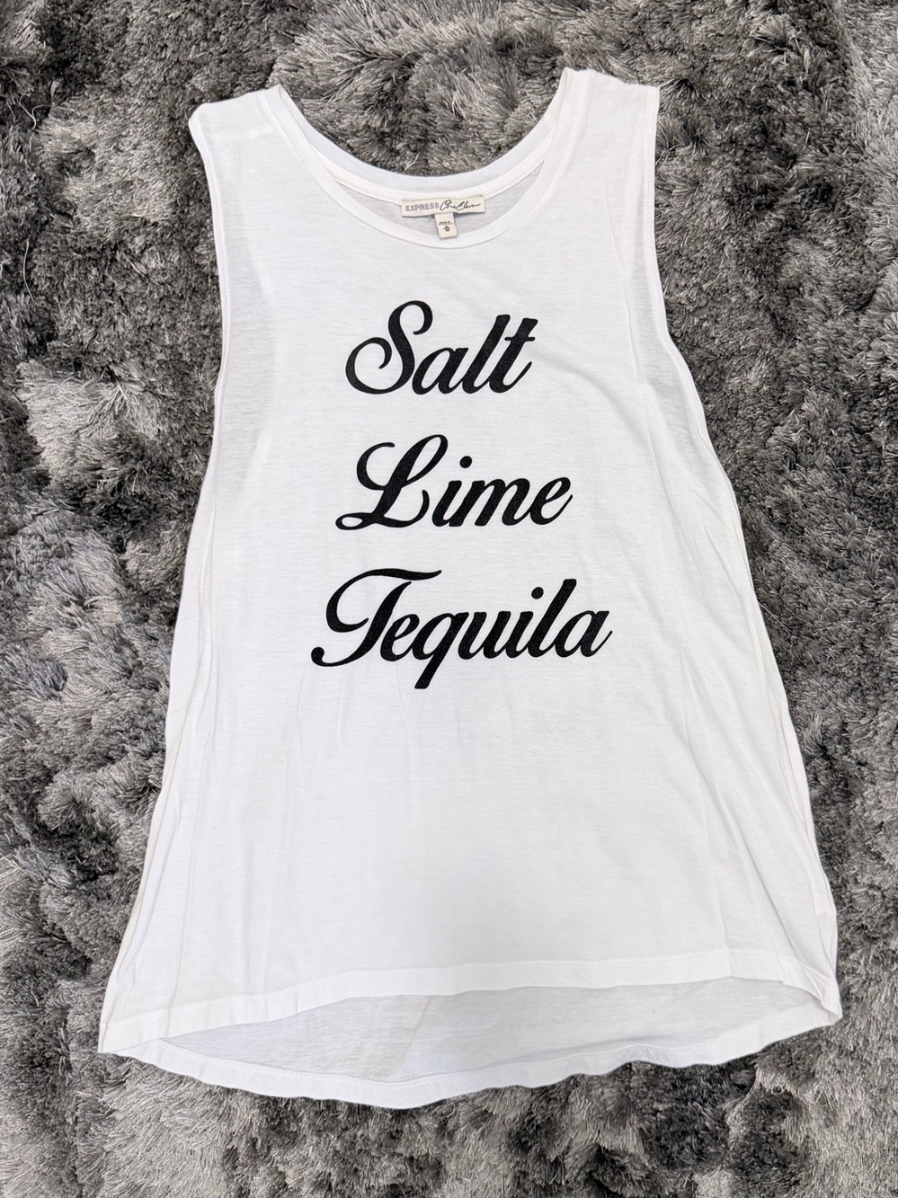 Express White Tank with Black Script Graphic